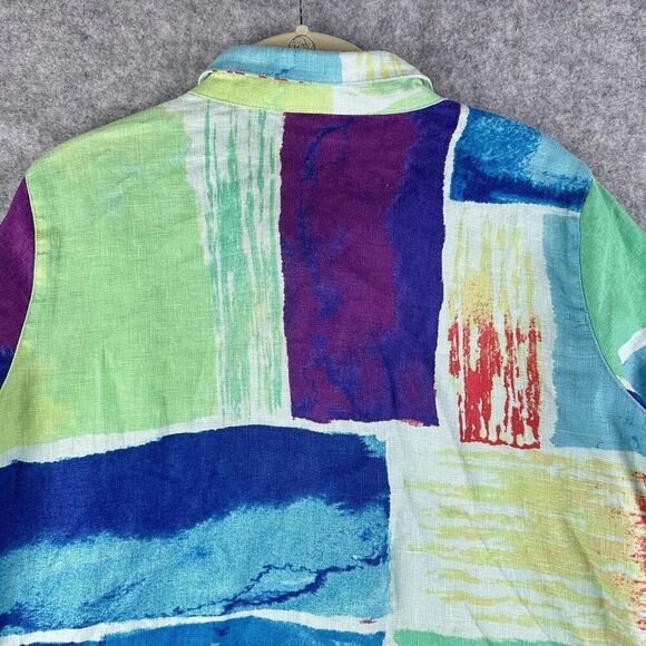 Ali Miles Linen Tunic Top Womens S Colorful Artsy Modern Watercolor Pockets - Picture 8 of 15